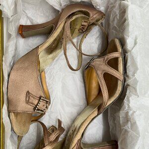 Kelaci Ballroom Dance Champagne Satin Strappy High Heel Sandals 7